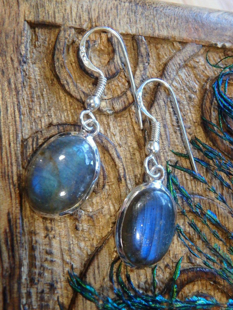 Cute Blue Flash Labradorite Earrings In Sterling Silver - Earth Family Crystals