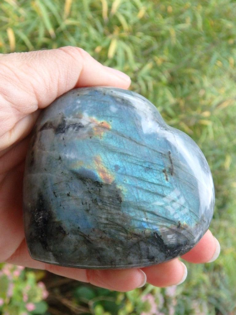 Fantastic Sea Foam Blue & Green Labradorite Heart Carving - Earth Family Crystals