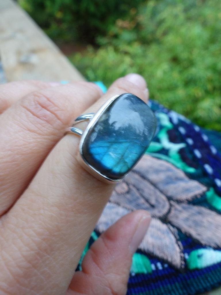 Precious Periwinkle Blue Labradorite Ring In Sterling Silver (Size 6.5) - Earth Family Crystals