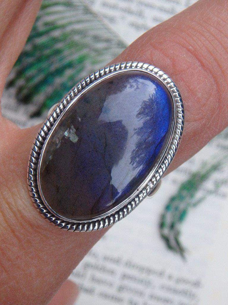 Deep Blue Flash Oval Labradorite  Ring In Sterling Silver (Size 8.5) - Earth Family Crystals