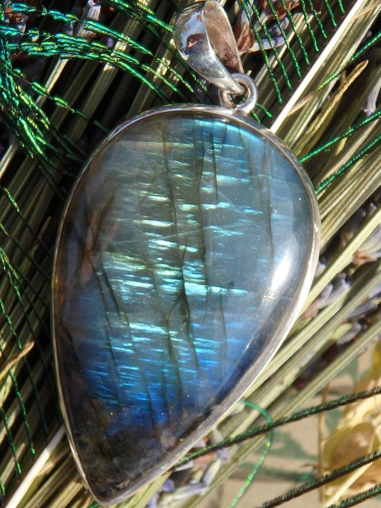 Huge Statement Piece~ Blue & Golden Labradorite Pendant In Sterling Silver (Includes Silver Chain) - Earth Family Crystals