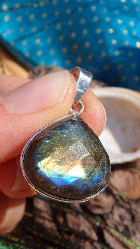 Faceted Labradorite Gemstone Pendant In Sterling Silver (Includes Silver Chain) - Earth Family Crystals