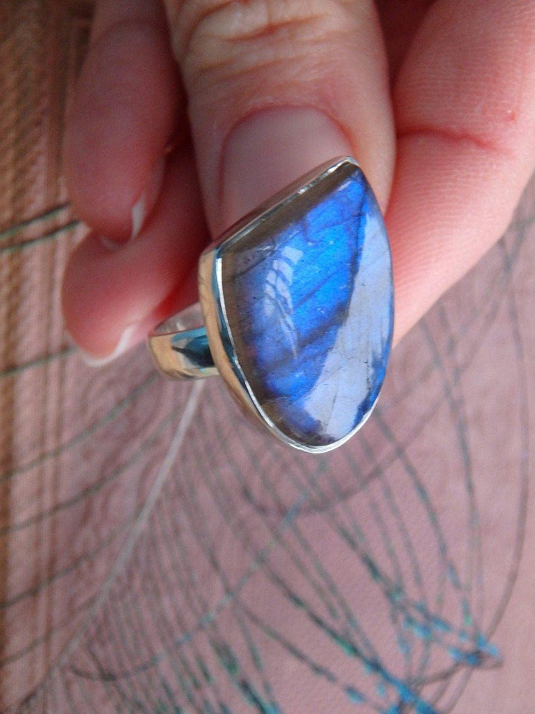 Amazing Style~Royal Blue Flash Labradorite Ring In Sterling Silver (Size 6) - Earth Family Crystals