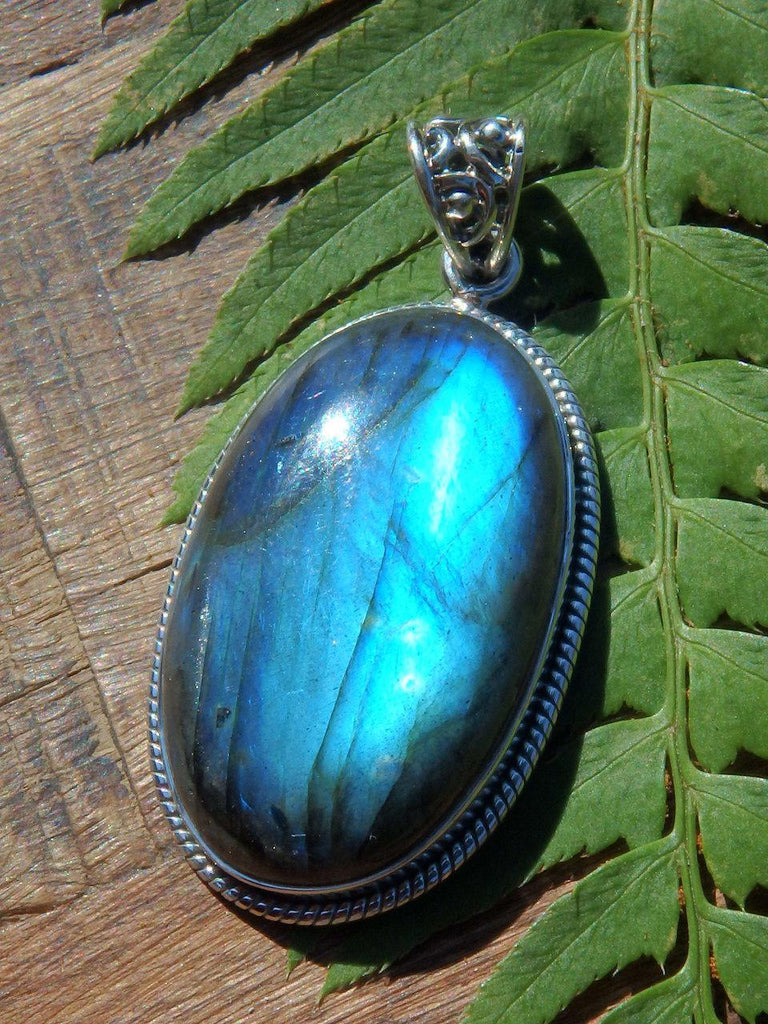 Fabulous Sea Foam Blue Flash Large Labradorite Pendant in Sterling Silver (Includes Silver Chain) - Earth Family Crystals