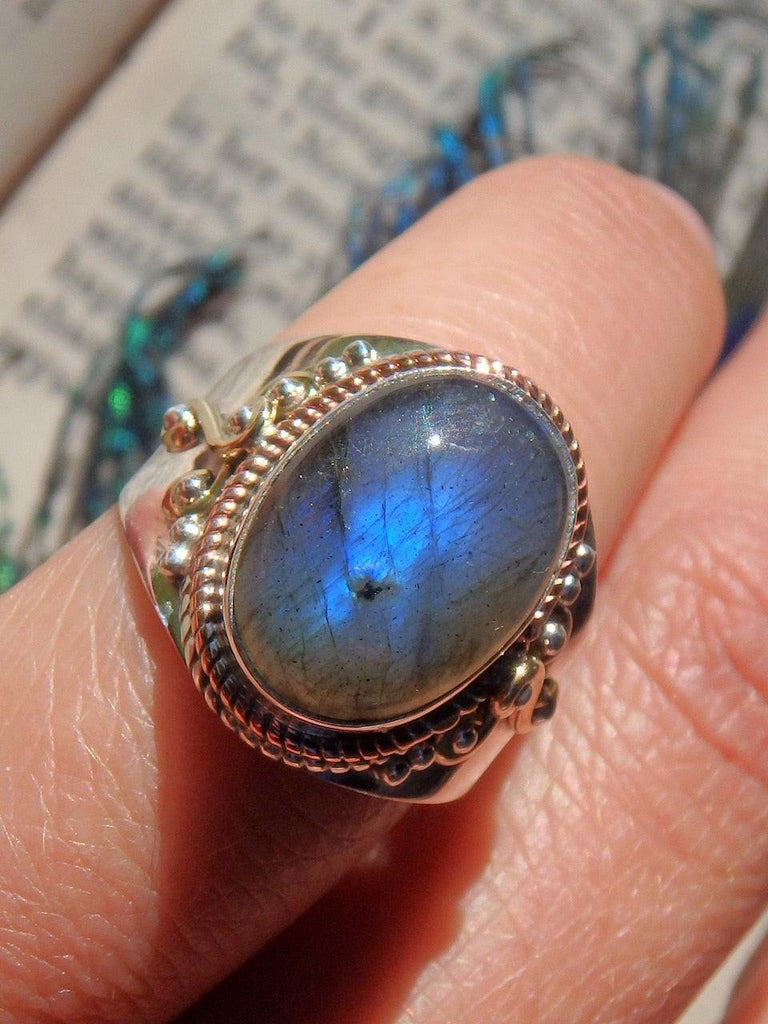 Mysterious Labradorite Blue Flash Ring in Sterling Silver (Size 7) - Earth Family Crystals