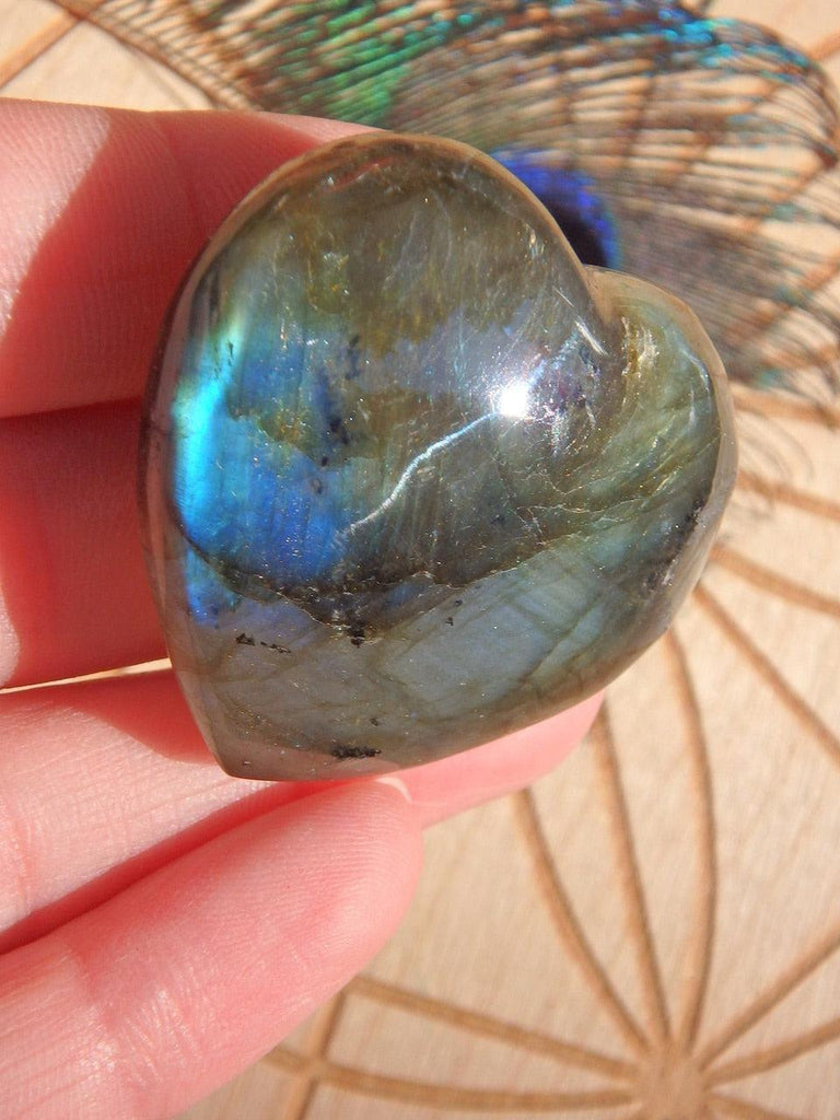 Pretty Flash Labradorite Hand Held Small Heart Carving - Earth Family Crystals