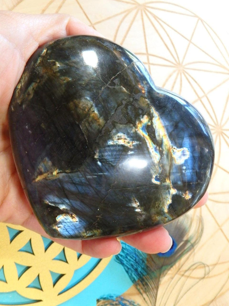Mysterious & Rare Silky Black Flashes Labradorite Love Heart (REDUCED) - Earth Family Crystals