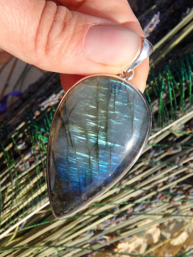 Huge Statement Piece~ Blue & Golden Labradorite Pendant In Sterling Silver (Includes Silver Chain) - Earth Family Crystals