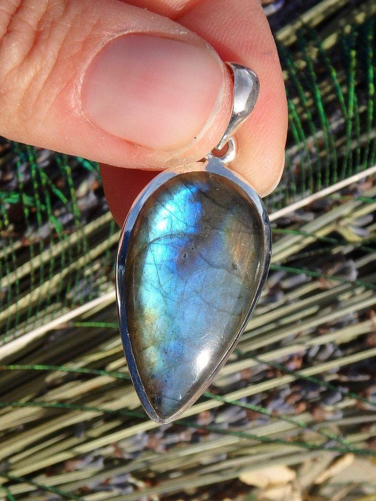 Blue & Golden Flash Labradorite Pendant In Sterling Silver (Includes Silver Chain) - Earth Family Crystals