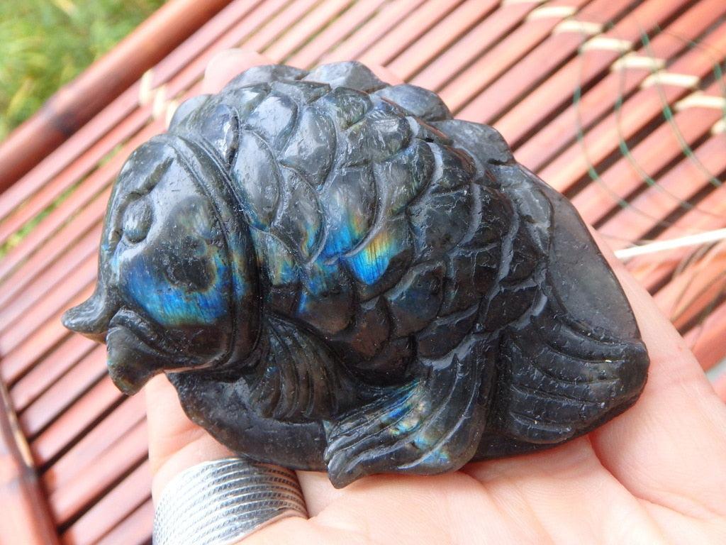 Reserved for Danielle G. Custom Crafted~Breathtaking Koi & Lotus Labradorite Carving - Earth Family Crystals