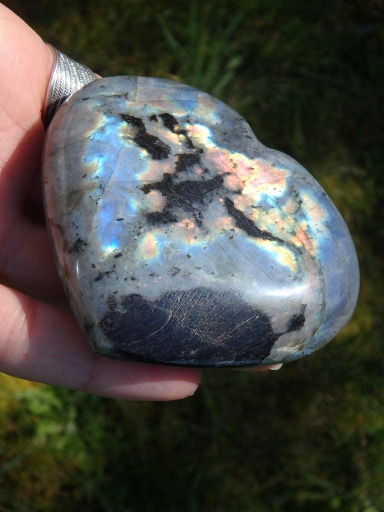 Pretty Rainbow Flashes Polished Labradorite Heart Carving - Earth Family Crystals