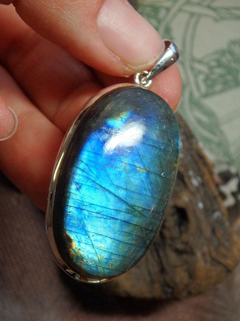 Large Gorgeous Flashes Labradorite  Gemstone Pendant In Sterling Silver (Includes Silver Chain) - Earth Family Crystals