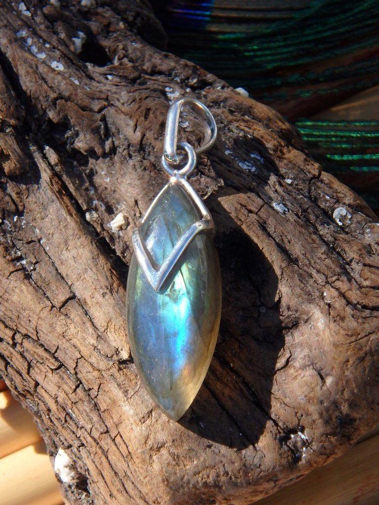 DT Labradorite Gemstone Pendant In Sterling Silver (Includes Silver Chain) - Earth Family Crystals