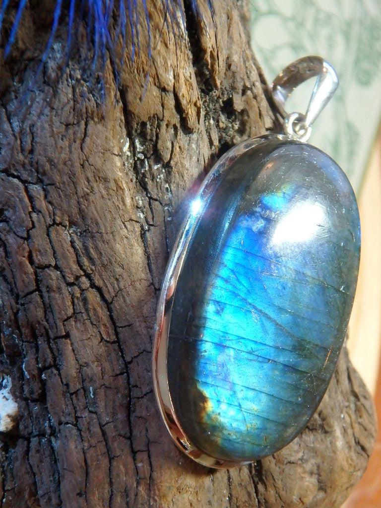 Large Gorgeous Flashes Labradorite  Gemstone Pendant In Sterling Silver (Includes Silver Chain) - Earth Family Crystals