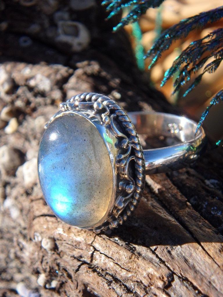 Silvery Blue Flash Labradorite Gemstone Ring In Sterling Silver (Size 6.5) - Earth Family Crystals
