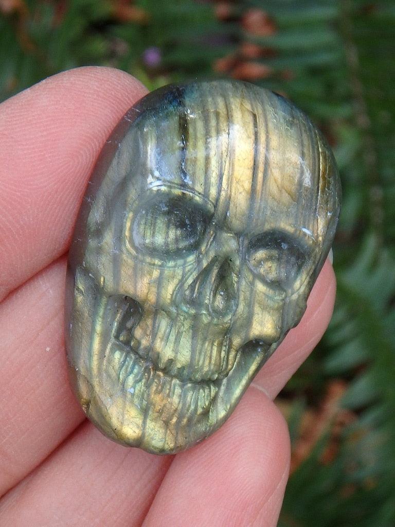 Golden Lightening Flashes Labradorite Skull Carving Cabochon (Ideal to Make Into Jewelry) - Earth Family Crystals