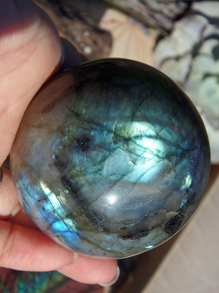 Gorgeous Flash Large Labradorite Sphere Carving 4 - Earth Family Crystals