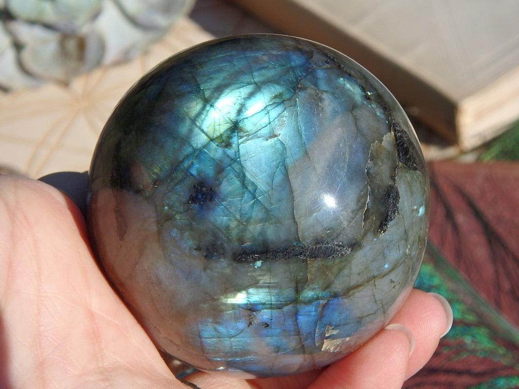 Gorgeous Flash Large Labradorite Sphere Carving 4 - Earth Family Crystals