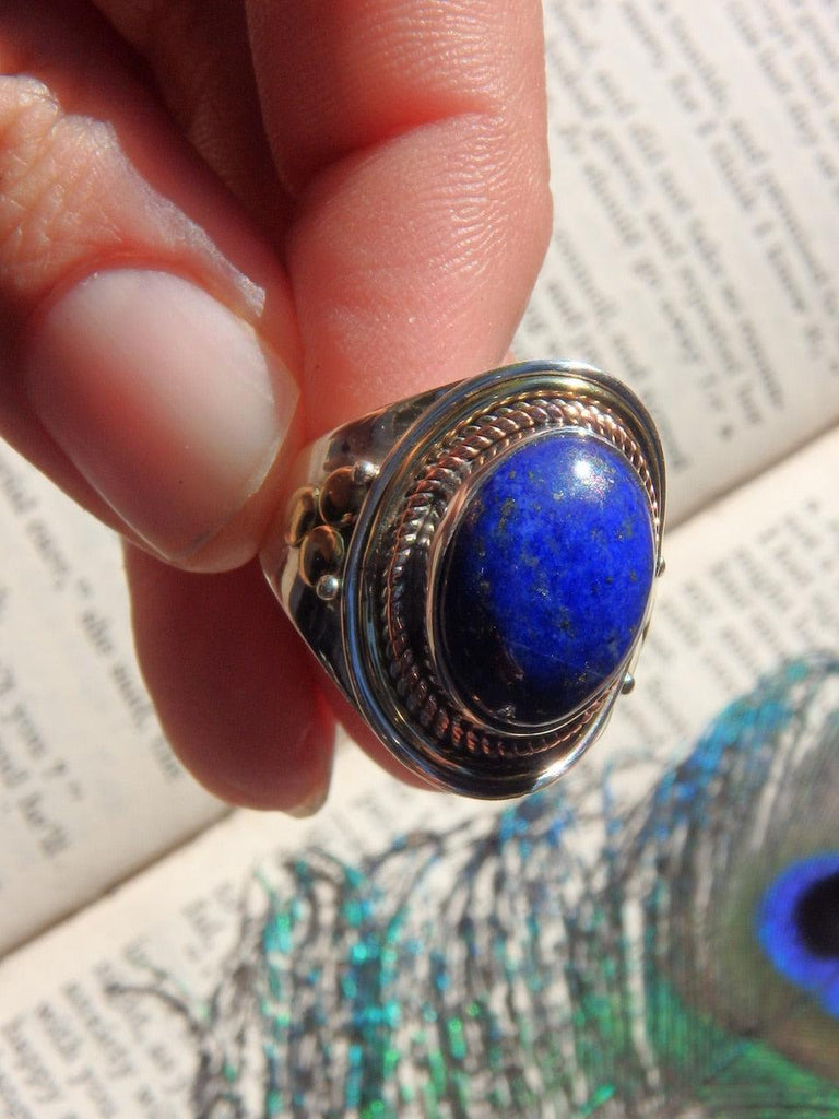 Lapis Lazuli Cobalt Starry Night Elegant Ring in Sterling Silver (Size 8.5) - Earth Family Crystals