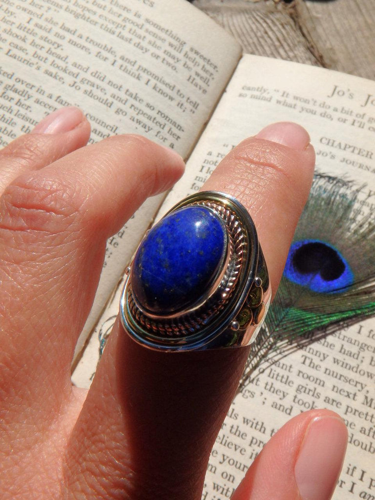 Lapis Lazuli Cobalt Starry Night Elegant Ring in Sterling Silver (Size 8.5) - Earth Family Crystals