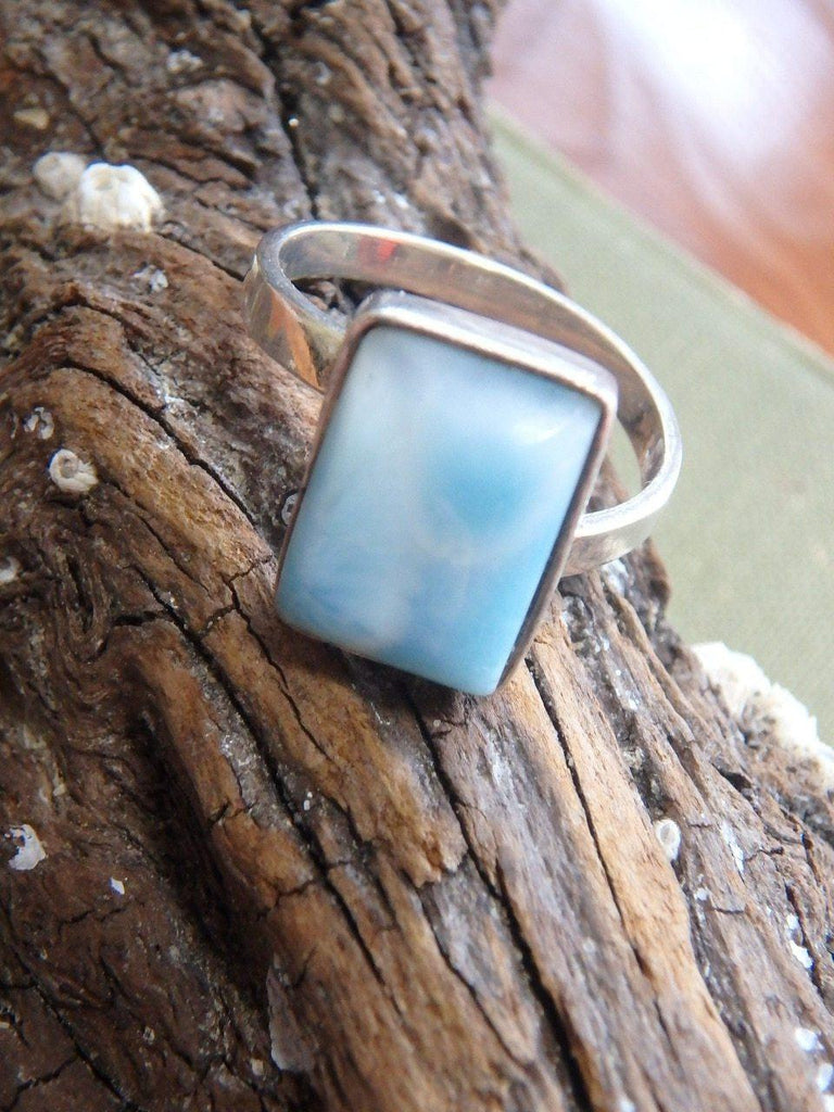 Cute Blue Larimar  Ring In Sterling Silver (Size 8.5) - Earth Family Crystals