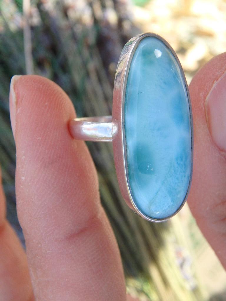 Ocean Blue Larimar Gemstone Ring in Sterling Silver (Size 7) - Earth Family Crystals