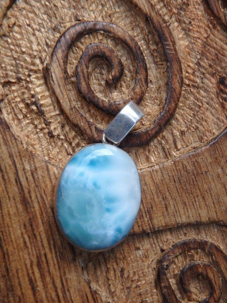 Cool Blue Larimar Pendant In Sterling Silver (Includes Silver Chain) - Earth Family Crystals