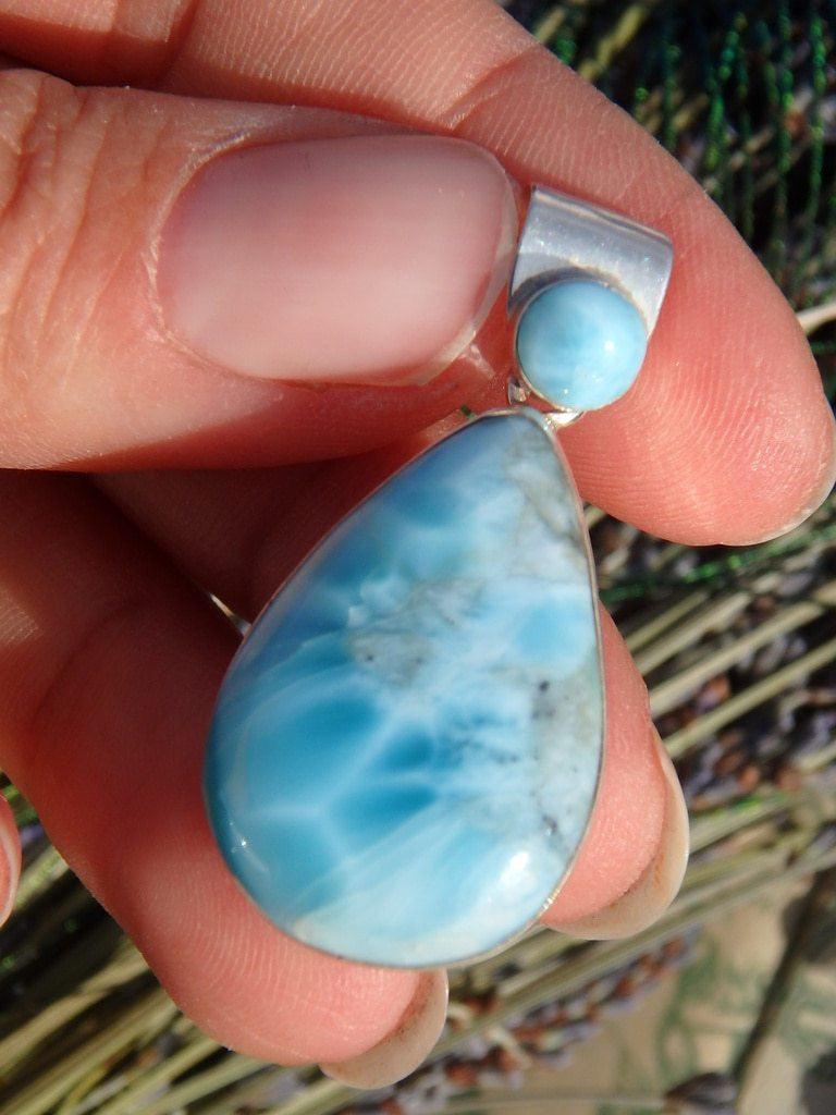 Carribean Waters Blue Larimar Pendant and Accent Stone In Sterling Silver (Includes Silver Chain) - Earth Family Crystals