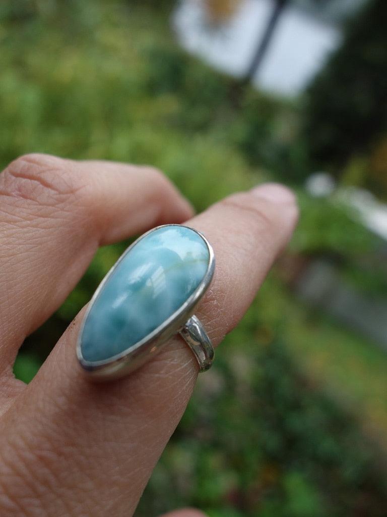 Lovely Blue Teardrop Larimar Ring In Sterling Silver (Size 7) - Earth Family Crystals