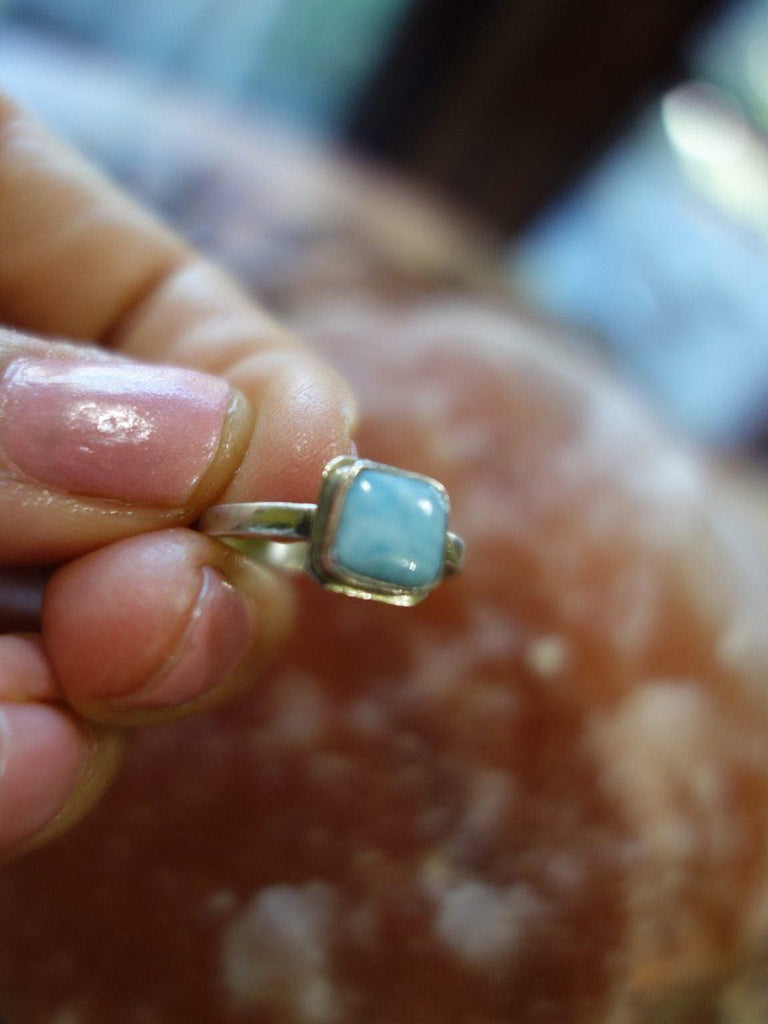 Dainty Blue Larimar Ring In Sterling Silver (Size 7) - Earth Family Crystals