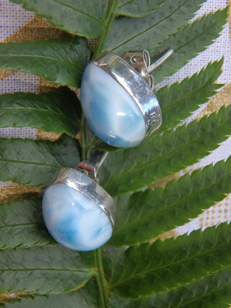 Warm Caribbean Blue Ocean Wave Larimar Stud Earrings In Sterling Silver - Earth Family Crystals