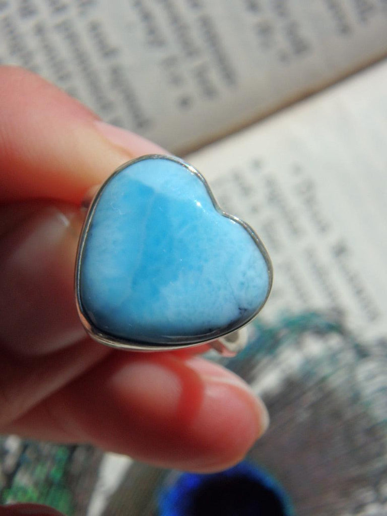 Larimar Blue Tranquility Heart Ring in Sterling Silver (Size 8) - Earth Family Crystals