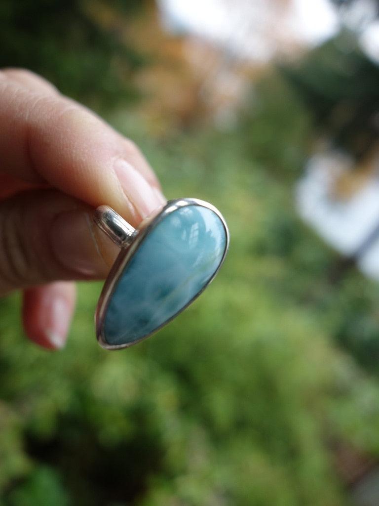 Lovely Blue Teardrop Larimar Ring In Sterling Silver (Size 7) - Earth Family Crystals