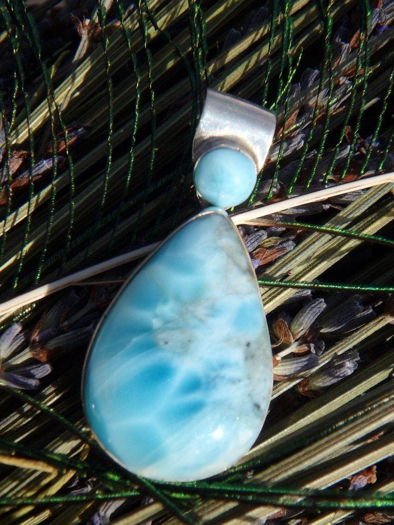 Carribean Waters Blue Larimar Pendant and Accent Stone In Sterling Silver (Includes Silver Chain) - Earth Family Crystals