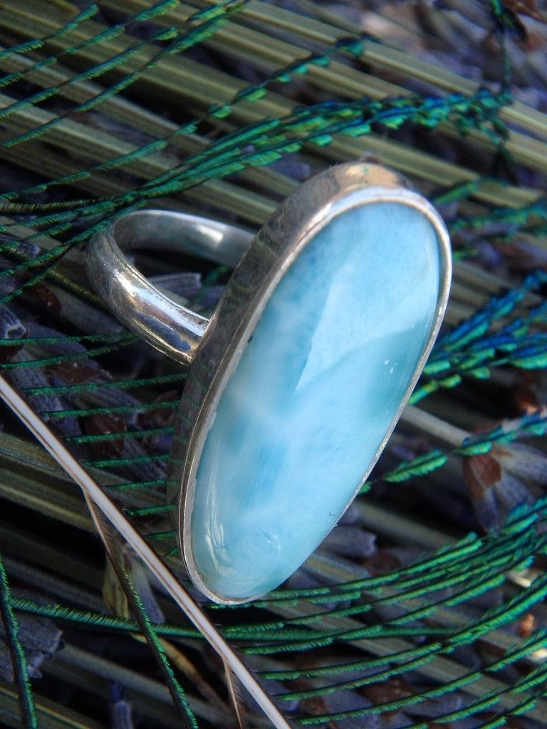 Ocean Blue Larimar Gemstone Ring in Sterling Silver (Size 7) - Earth Family Crystals