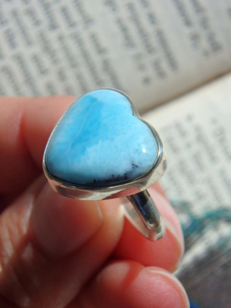Larimar Blue Tranquility Heart Ring in Sterling Silver (Size 8) - Earth Family Crystals
