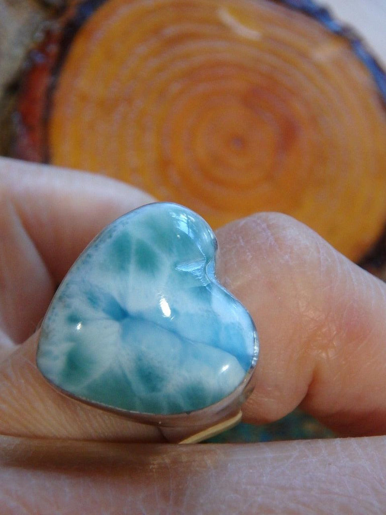 Pretty Blue Patterns Blue Larimar Heart Ring In Sterling Silver (Size 6.5) REDUCED - Earth Family Crystals
