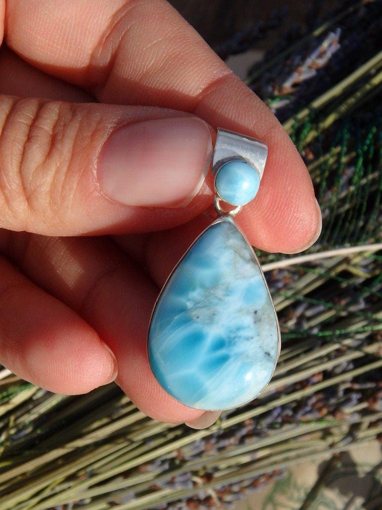 Carribean Waters Blue Larimar Pendant and Accent Stone In Sterling Silver (Includes Silver Chain) - Earth Family Crystals