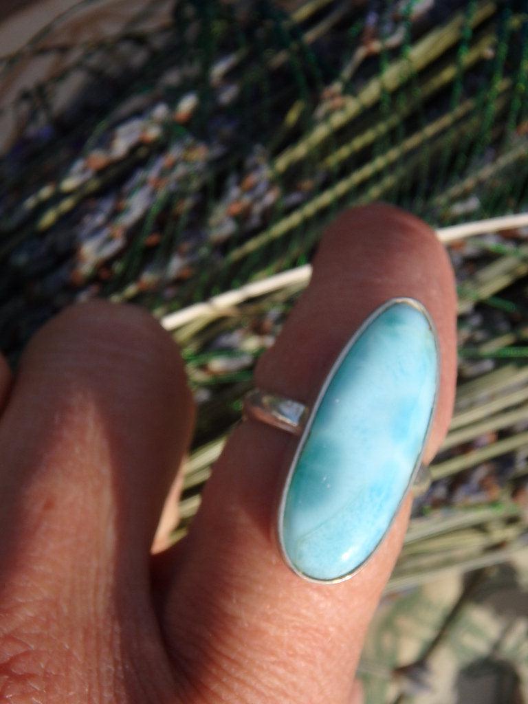 Ocean Blue Larimar Gemstone Ring in Sterling Silver (Size 7) - Earth Family Crystals