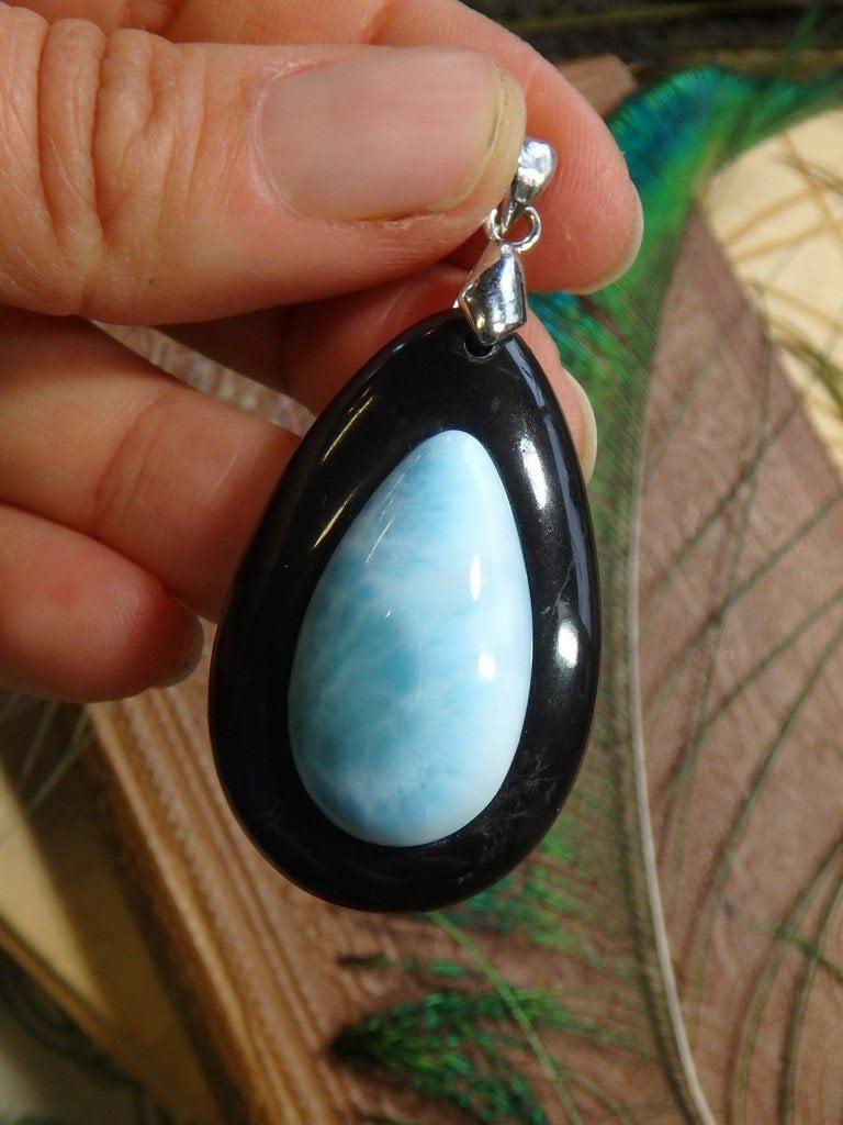 Custom Crafted~ Fine Blue Larimar & Master Shamanite Gemstone Pendant In Sterling Silver (Includes Free Silver Chain) - Earth Family Crystals