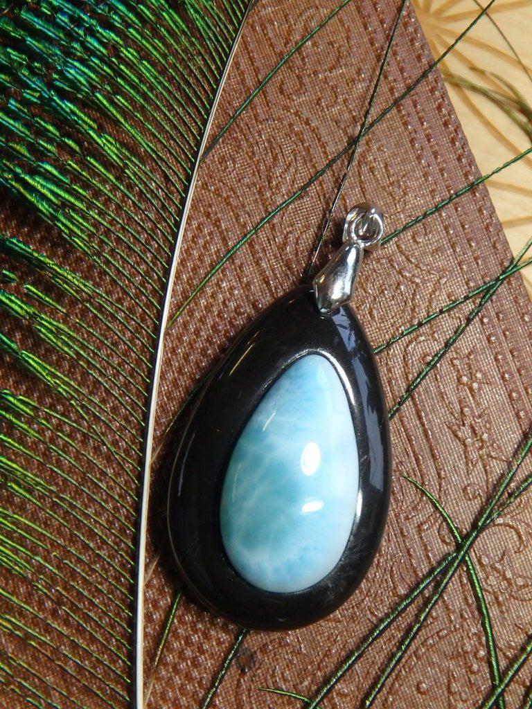 Custom Crafted~ Fine Blue Larimar & Master Shamanite Gemstone Pendant In Sterling Silver (Includes Free Silver Chain) - Earth Family Crystals