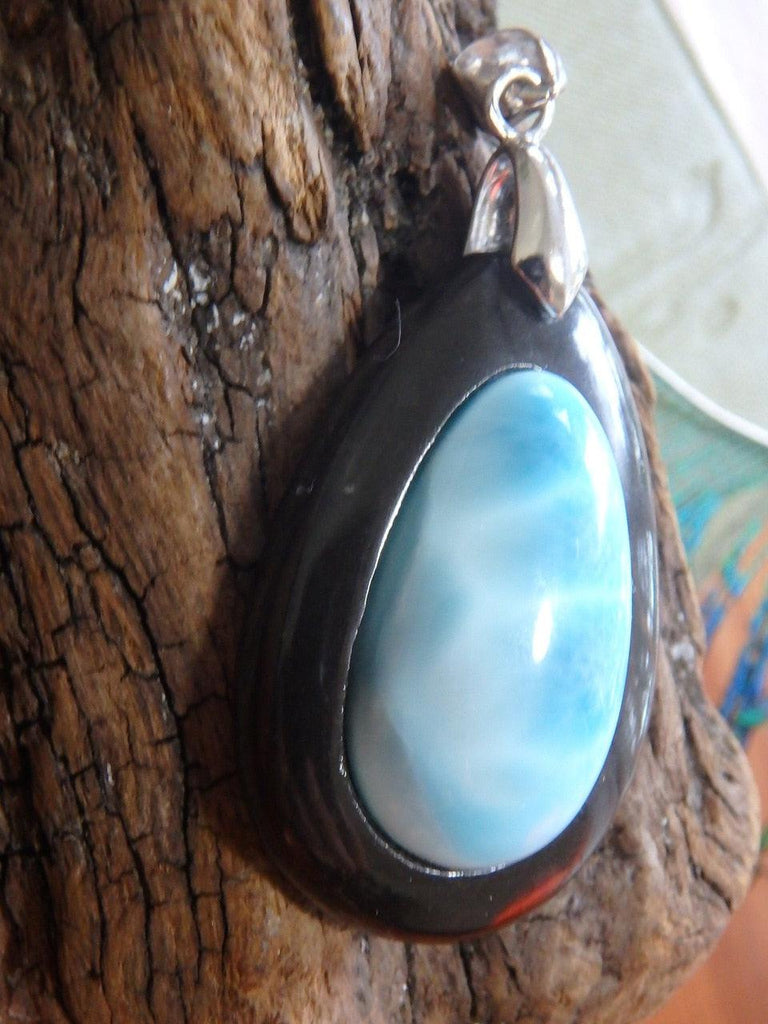 Majestic Combo! Custom Crafted Master Shamanite & Blue Larimar Gemstone Pendant In Sterling Silver (Includes Silver Chain) - Earth Family Crystals