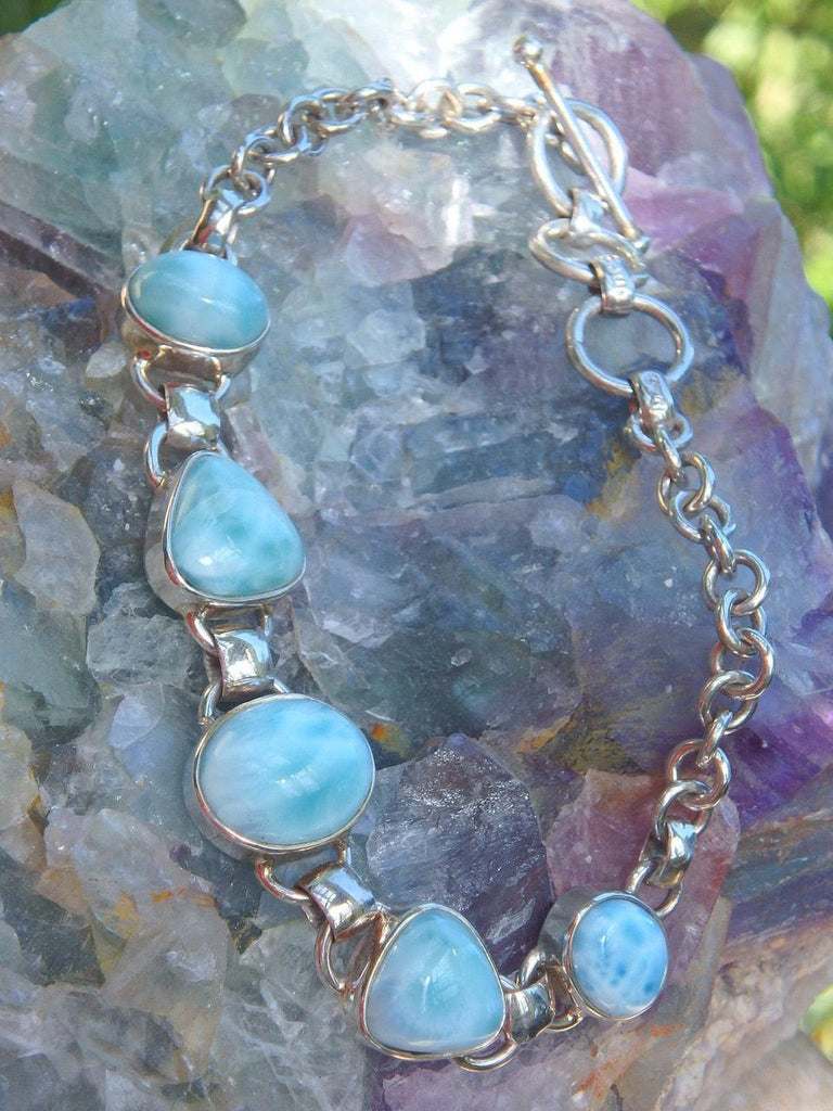 Exquisite Caribbean Blue Larimar Gemstone Bracelet in Sterling Silver (Adjustable Size 7-8 inches) - Earth Family Crystals