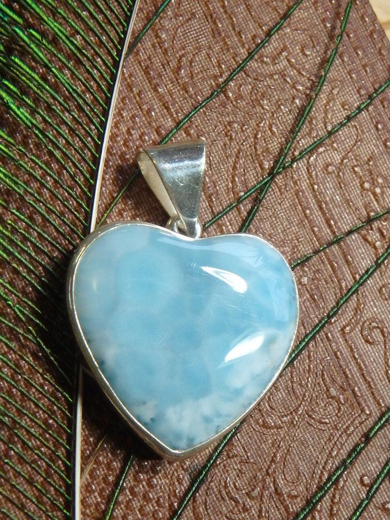 Large Larimar Heart Gemstone Pendant In Sterling Silver (Includes Free Silver Chain) 1 - Earth Family Crystals
