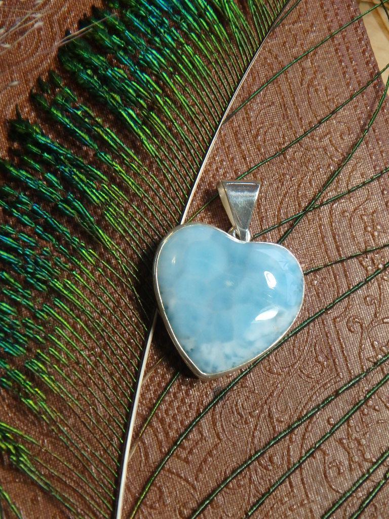 Large Larimar Heart Gemstone Pendant In Sterling Silver (Includes Free Silver Chain) 1 - Earth Family Crystals