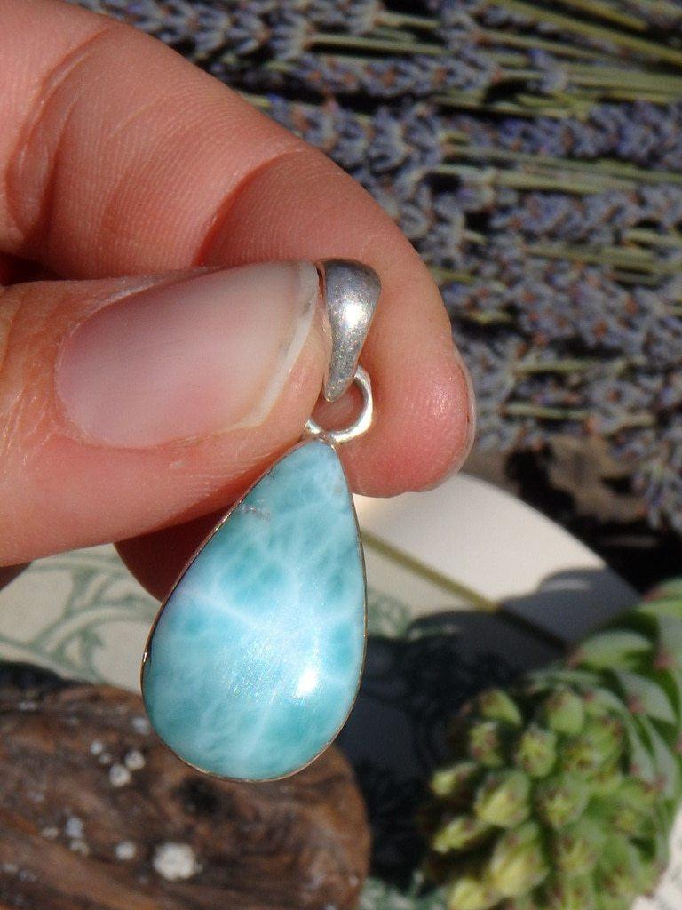 1  Soft Ocean Blue Larimar  Pendant In Sterling Silver (Includes Silver Chain) - Earth Family Crystals
