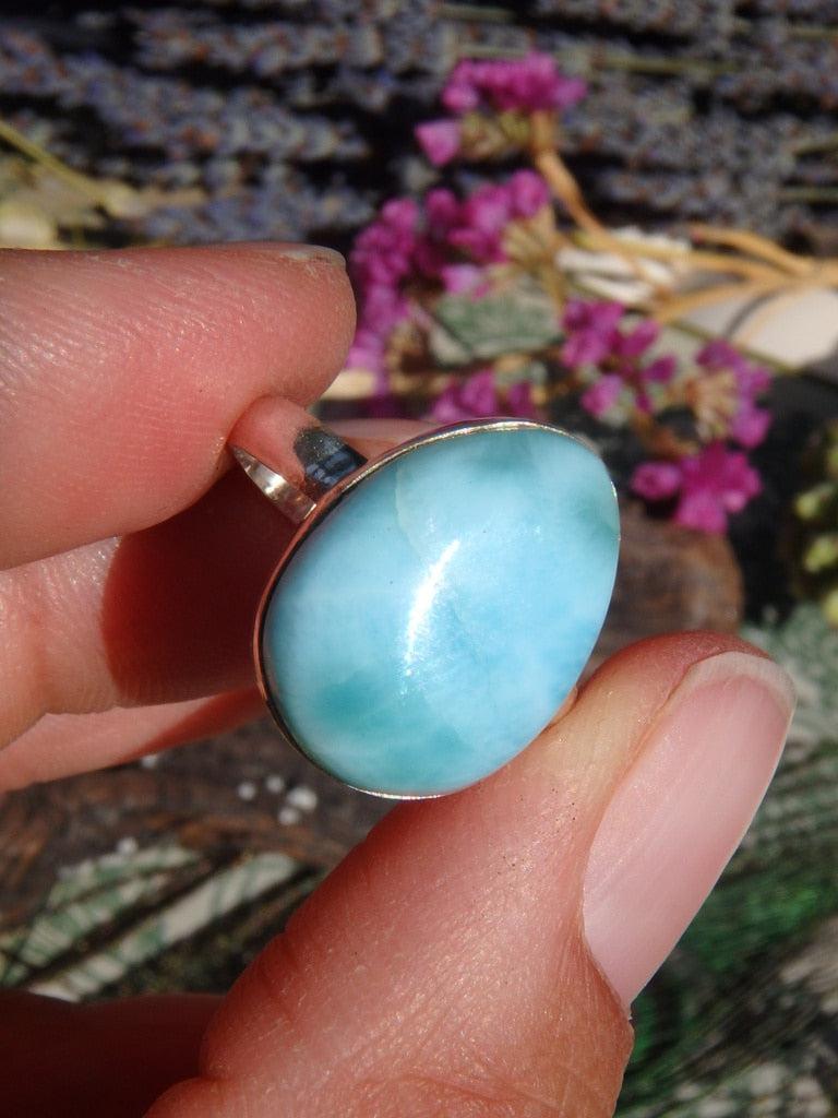 Gorgeous Sea Blue Larimar Gemstone Ring In Sterling Silver (Size 7.5) - Earth Family Crystals