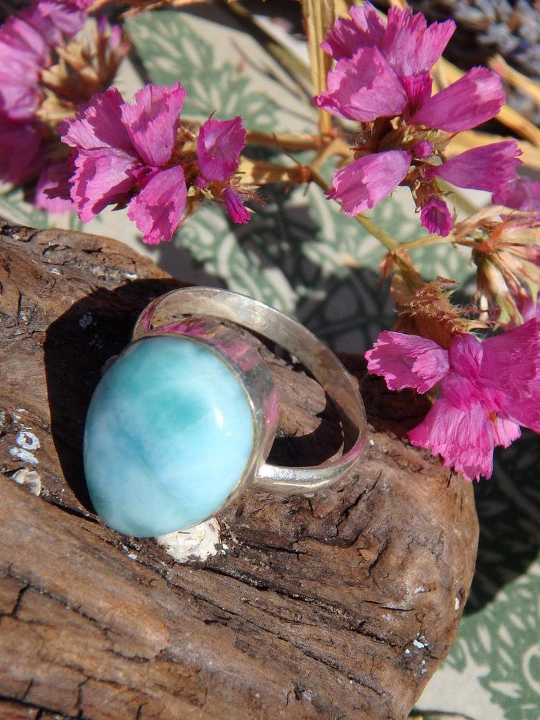 Gorgeous Sea Blue Larimar Gemstone Ring In Sterling Silver (Size 7.5) - Earth Family Crystals