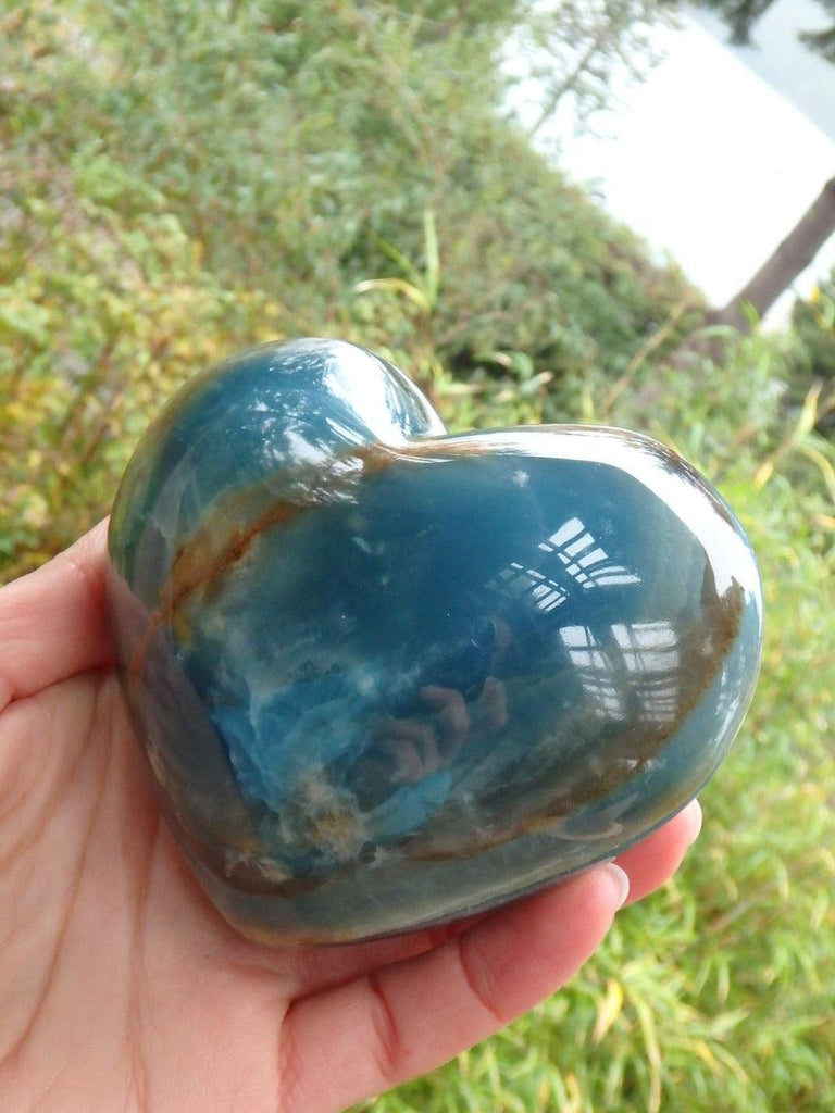 Rare & Incredible~Large Puffy Lemurian Aquatine Blue Calcite Heart - Earth Family Crystals
