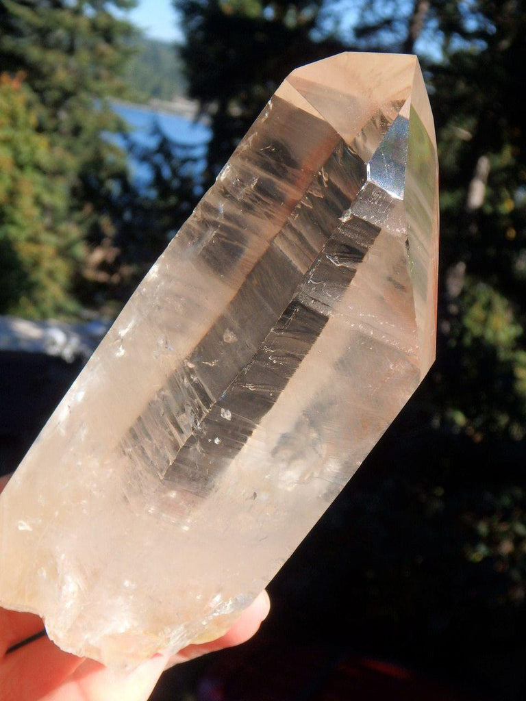 Deep Natural Barcode Etching~ Large Chunky Golden Healer Brazilian Lemurian Seed Quartz Point - Earth Family Crystals